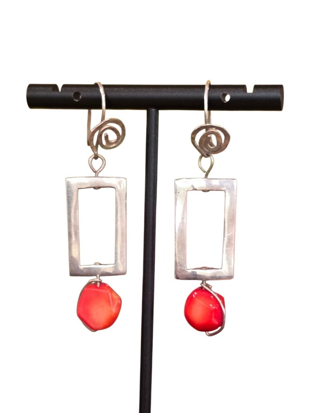 Coral Red Sterling Silver Hand Made Artisian Earrings